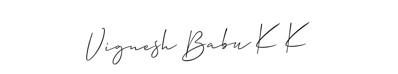 Also we have Vignesh Babu K K name is the best signature style. Create professional handwritten signature collection using Allison_Script autograph style. Vignesh Babu K K signature style 2 images and pictures png
